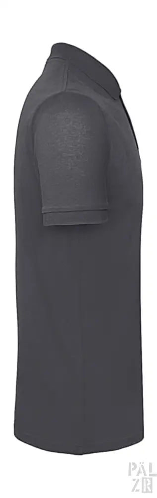 Dunkelgraues Poloshirt mit kurzen Ärmeln und Kragen, aus Baumwolle gefertigt.