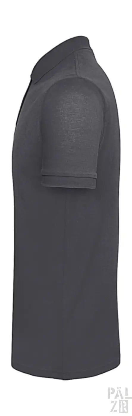 Dunkelgraues Poloshirt mit kurzen Ärmeln und Kragen, aus Baumwolle.