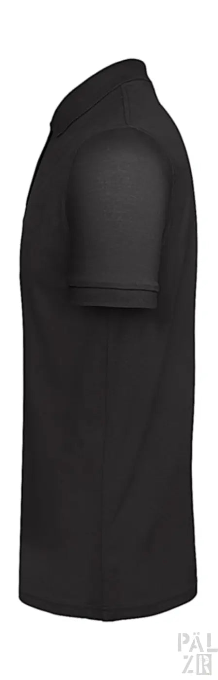 Schwarzes Poloshirt mit kurzen Ärmeln und Kragen, aus Baumwolle.