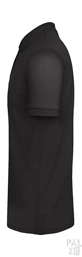 Schwarzes Poloshirt mit kurzen Ärmeln und Kragen, aus Baumwolle.
