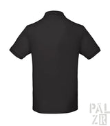 Schwarzes Poloshirt mit kurzen Ärmeln und Kragen, aus Baumwolle.