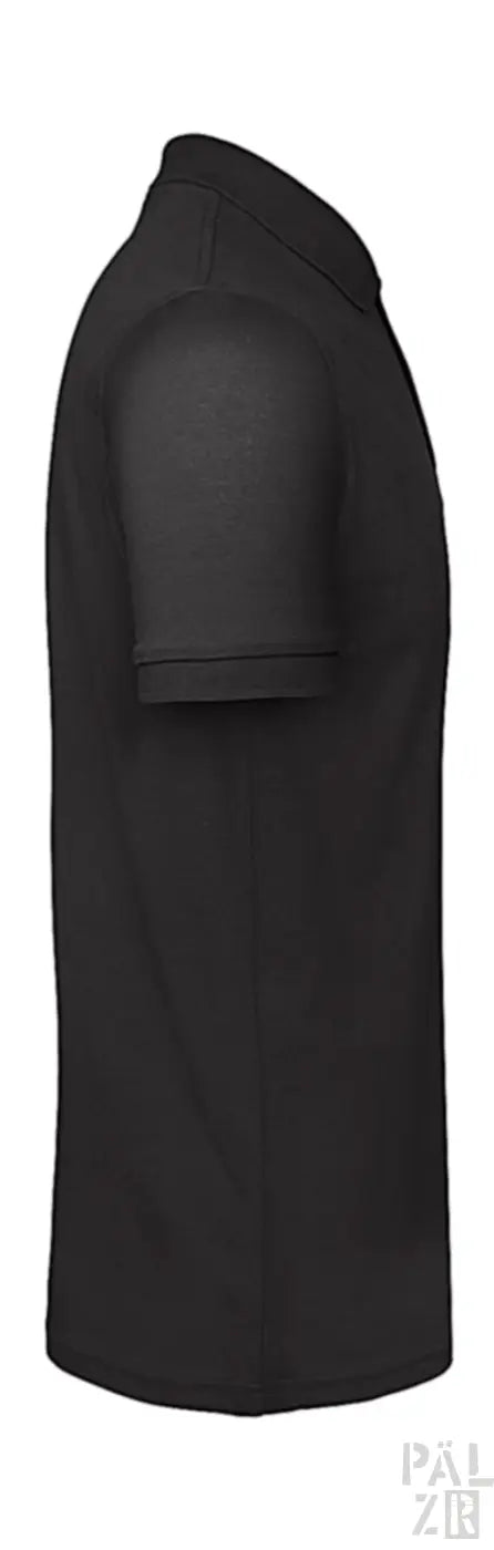 Schwarzes Poloshirt mit kurzen Ärmeln und geripptem Kragen, aus Baumwolle.