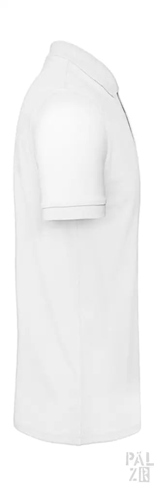 Weißes Poloshirt mit Kragen und kurzen Ärmeln, aus Baumwolle gefertigt.