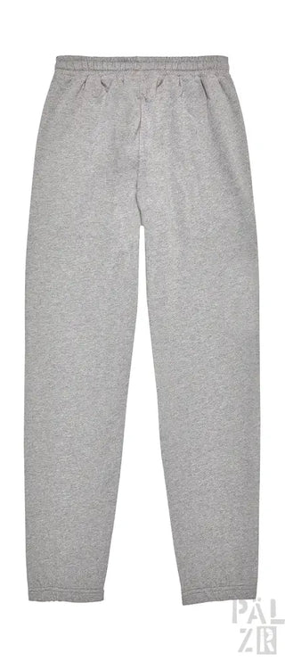 Hellgraue Jogginghosen mit Kordelbund und elastischen Bündchen.