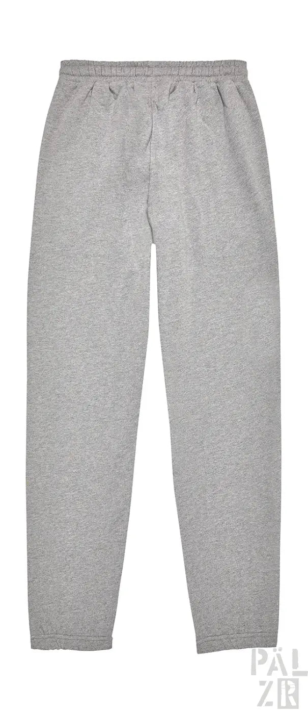 Hellgraue Jogginghosen mit Kordelbund und elastischen Bündchen.