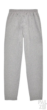 Hellgraue Jogginghosen mit Kordelbund und elastischen Bündchen.