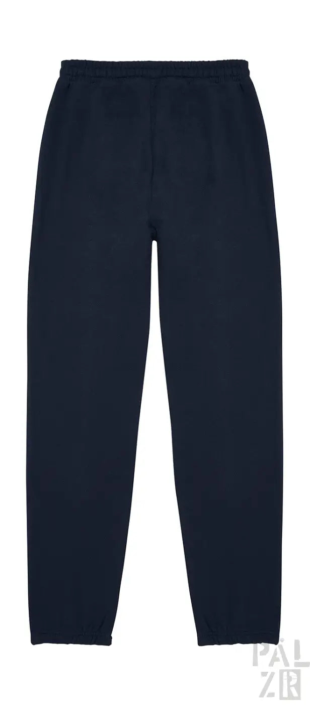 Dunkelblaue Jogginghosen mit elastischem Bund und Bündchen, wahrscheinlich aus Baumwolle oder Polyester-Mischung gefertigt.