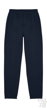 Dunkelblaue Jogginghosen mit elastischem Bund und Bündchen, wahrscheinlich aus Baumwolle oder Polyester-Mischung gefertigt.