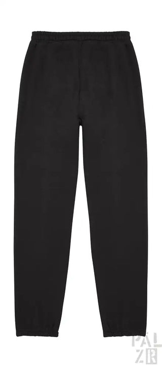 Schwarze Jogginghosen mit elastischem Bund und Bündchen, wahrscheinlich aus Baumwolle oder Polyester-Mischung gefertigt.