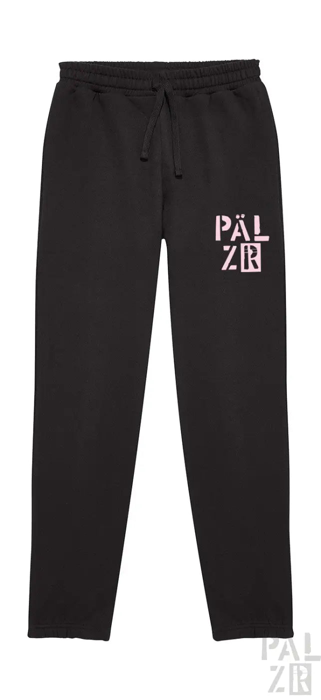Schwarze Jogginghosen mit ’palz8’-Logo auf dem linken Bein.
