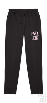Schwarze Jogginghosen mit ’palz8’-Logo auf dem linken Bein.