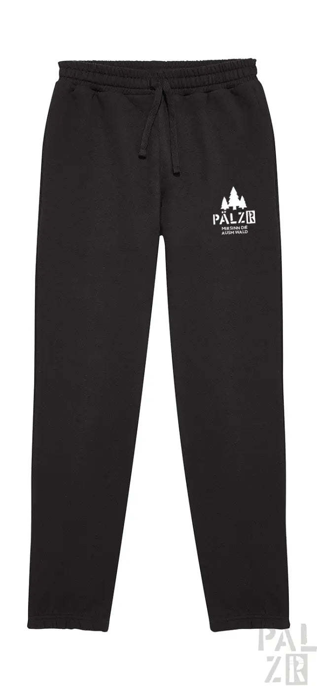 Schwarze Jogginghosen mit weißem Logo und Bergdesign, Palzo-Marke.