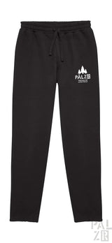 Schwarze Jogginghosen mit weißem Logo und Bergdesign, Palzo-Marke.