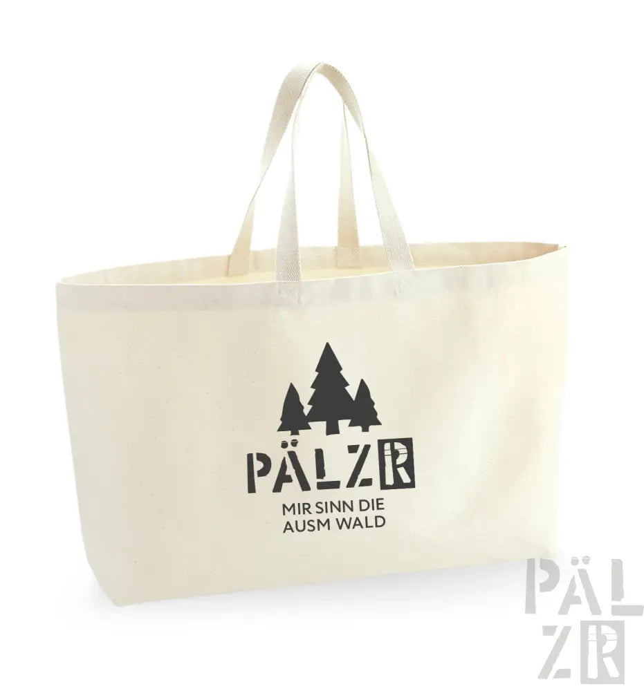 Leinwand-Tragetasche mit schwarzem Text und Baumdesign, natürliche Farbe.