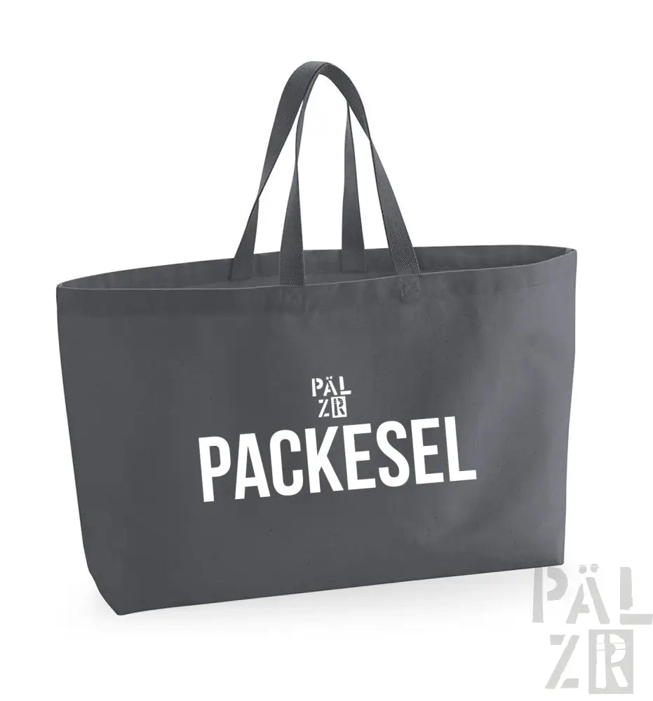 Kohle-Tasche mit weißem Text und Logo.
