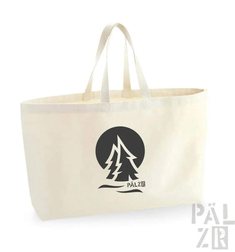 Leinen-Tragetasche mit schwarzem Baum-Logo und Text ’palzir’ auf der Vorderseite, natürliche Farbe.