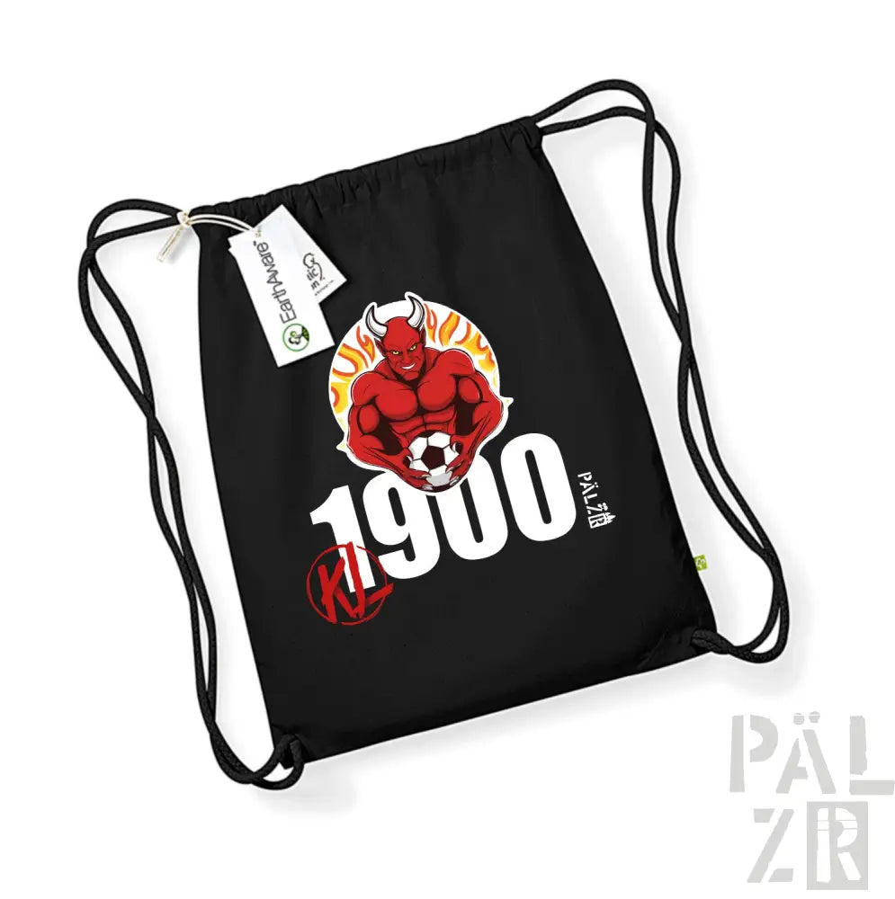 Schwarzer Rucksack mit Kordelzug aus dem Jahr 1900 mit Red Bull Design.