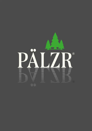 Grünes Kiefernbaum-Logo auf dunkelgrauem Hintergrund, pälzr Marke.