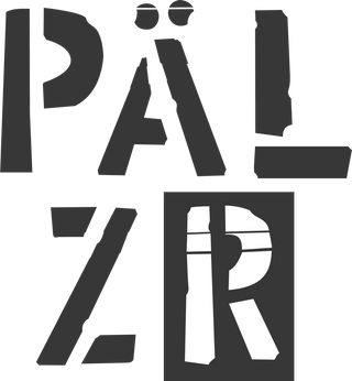 Stencil-Style-Text »PÄLZR« mit ausgeschnittenem »R«