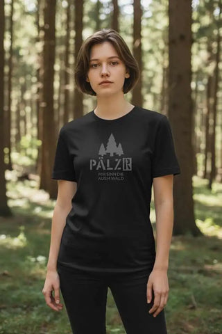 Schwarzes Baumwoll-T-Shirt mit ’palzr’-Logo und Baum-Design.