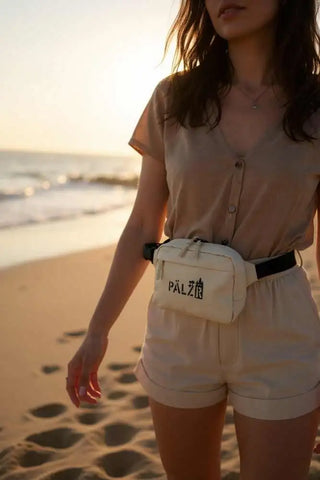 Weißer Fanny Pack mit schwarzem Gurt und Logo, p.a.l.