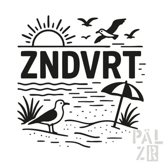 Strandsonnenschirm mit schwarz-weißem Design, aus Stoffmaterial gefertigt.