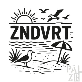 Strandsonnenschirm mit schwarz-weißem Design, aus Stoffmaterial.